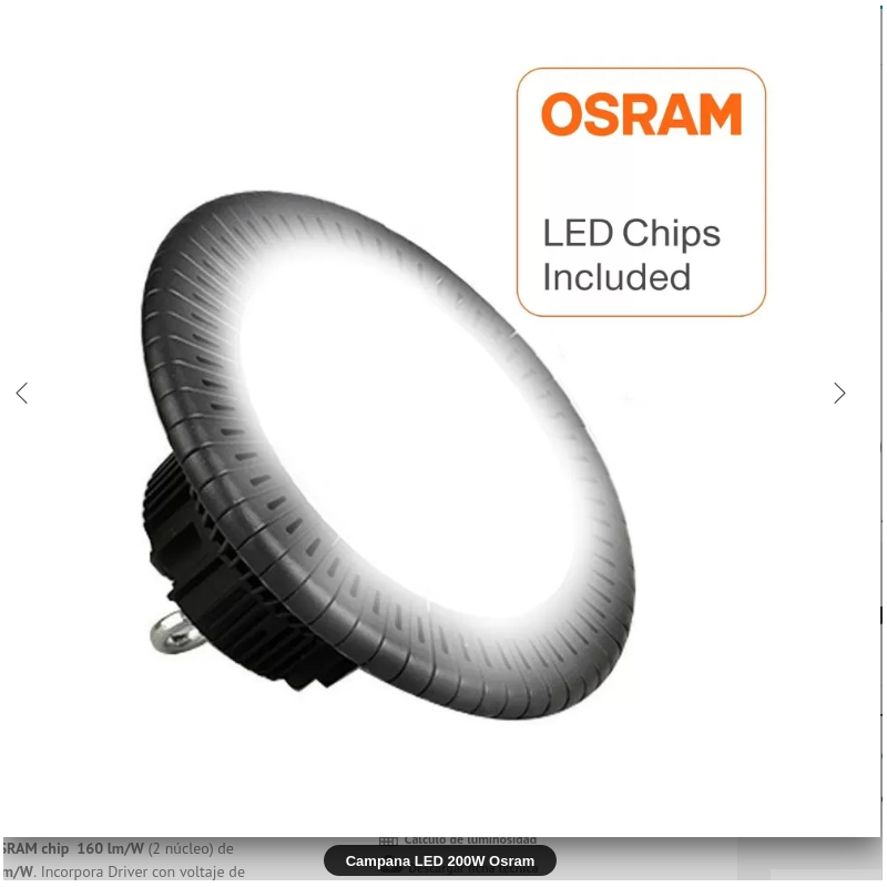 Campana Industrial LED UFO 200W OSRAM Chip 3030-2D 160lm/w IP65