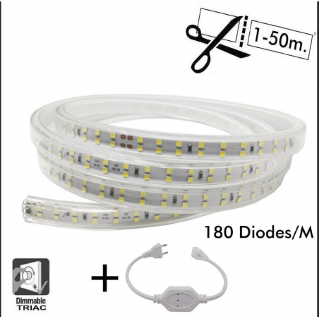 Tira LED DOBLE 15W - CORTE A MEDIDA - Regulable 220V AC SMD 2835 180 LED/m IP65 - 15mm