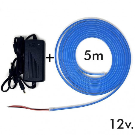 Pack Tira Neón Azul LED 6mm 12V + Fuente de Alimentación