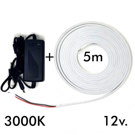 Pack Tira Neón 3000K LED 6mm 12V + Fuente de Alimentación